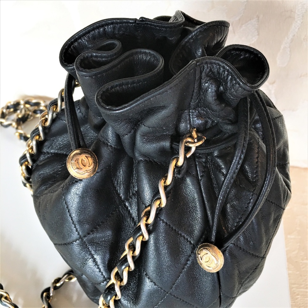 SOLD! CHANEL Drawstring Lambskin Leather Bag - Picture 1 of 8